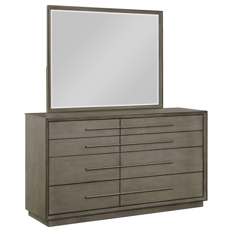 Pemberly Row 8-Drawer Bedroom Dresser and Mirror in Taupe Oak