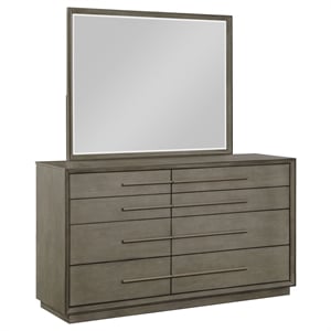 Pemberly Row 8-Drawer Bedroom Dresser and Mirror in Taupe Oak