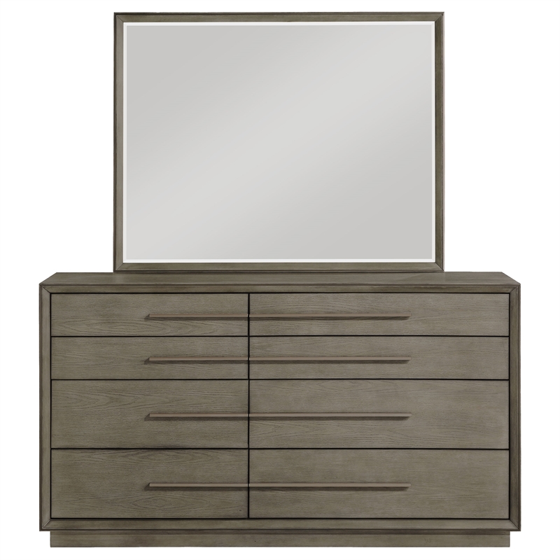 Pemberly Row 8-Drawer Bedroom Dresser and Mirror in Taupe Oak