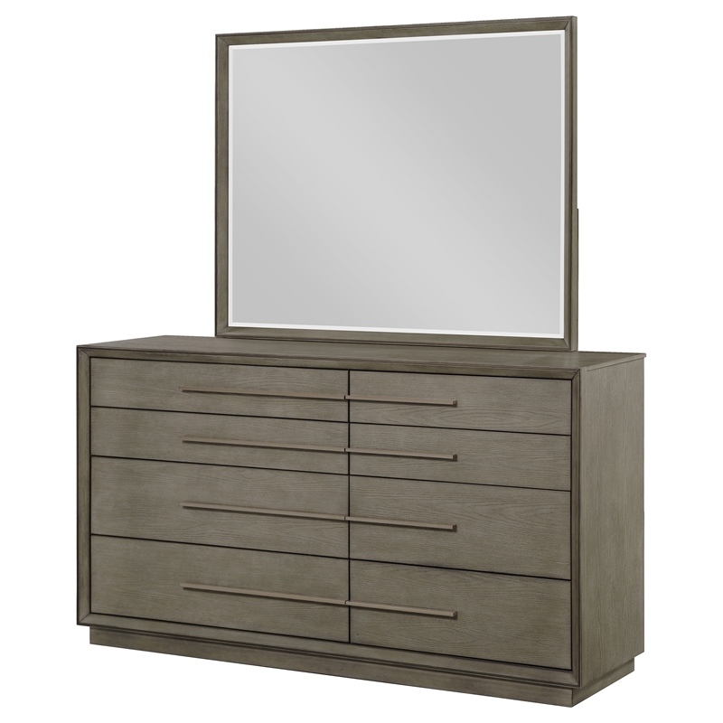 Pemberly Row 8-Drawer Bedroom Dresser and Mirror in Taupe Oak