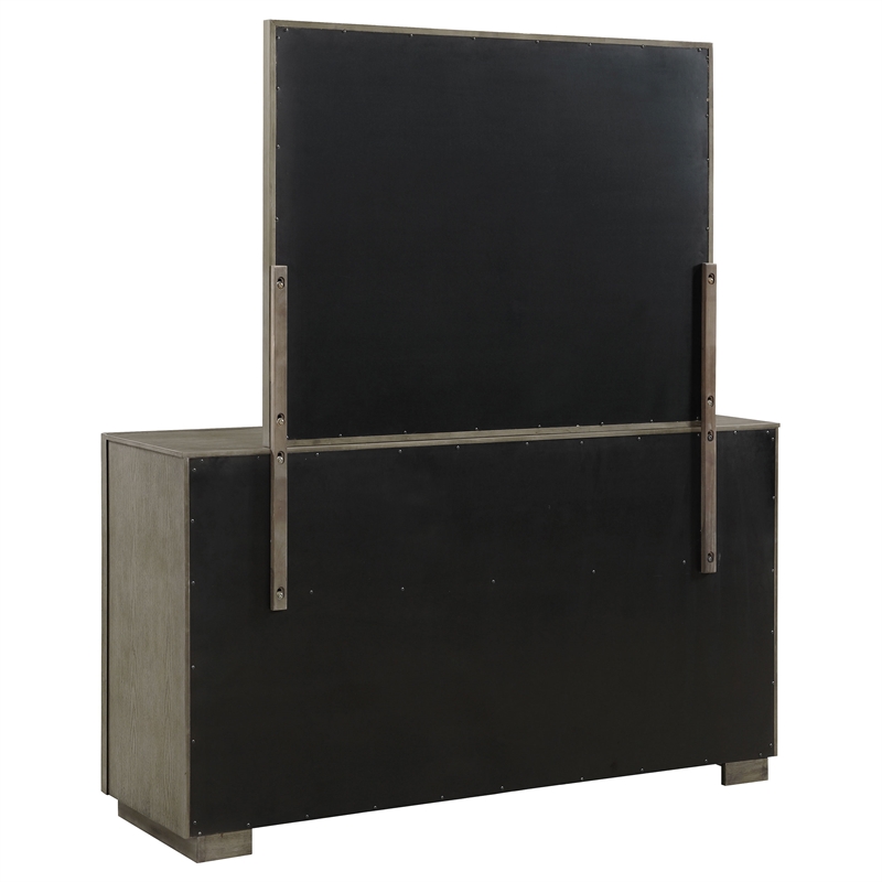 Pemberly Row 8-Drawer Bedroom Dresser and Mirror in Taupe Oak