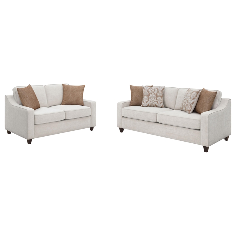 Pemberly Row 2-Piece Upholstered Sloped Arm Chenille Sofa Set in Beige