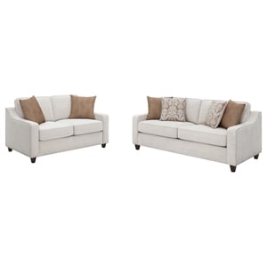 Pemberly Row 2-Piece Upholstered Sloped Arm Chenille Sofa Set in Beige
