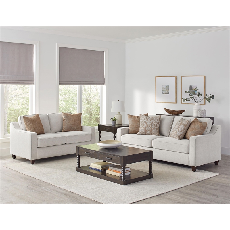 Pemberly Row 2-Piece Upholstered Sloped Arm Chenille Sofa Set in Beige