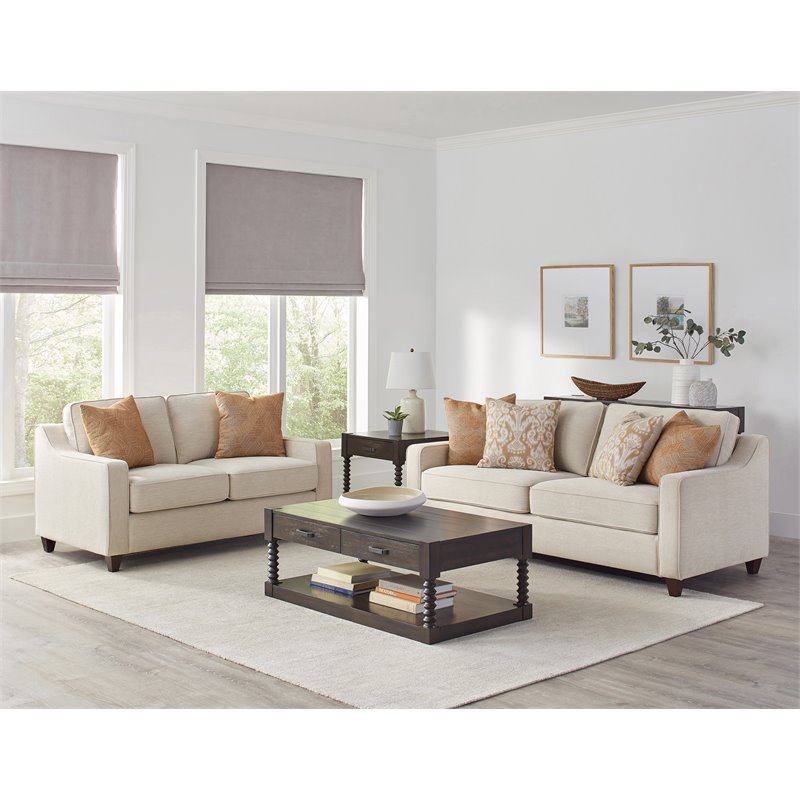Pemberly Row 3-Piece Upholstered Sloped Arm Chenille Sofa Set in Beige