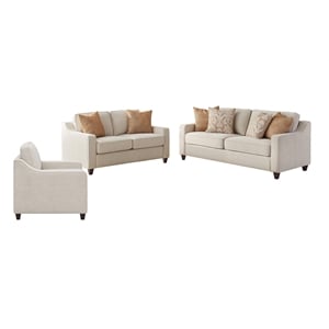 Pemberly Row 3-Piece Upholstered Sloped Arm Chenille Sofa Set in Beige
