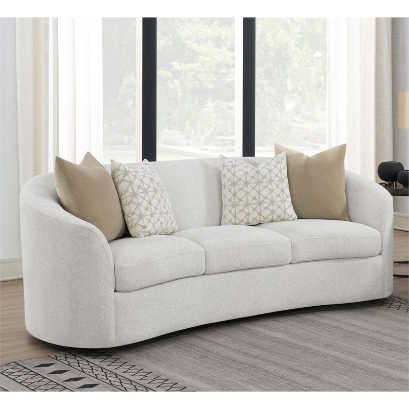 Pemberly Row Curved Boucle Upholstered Sloped Arm Sofa in Latte