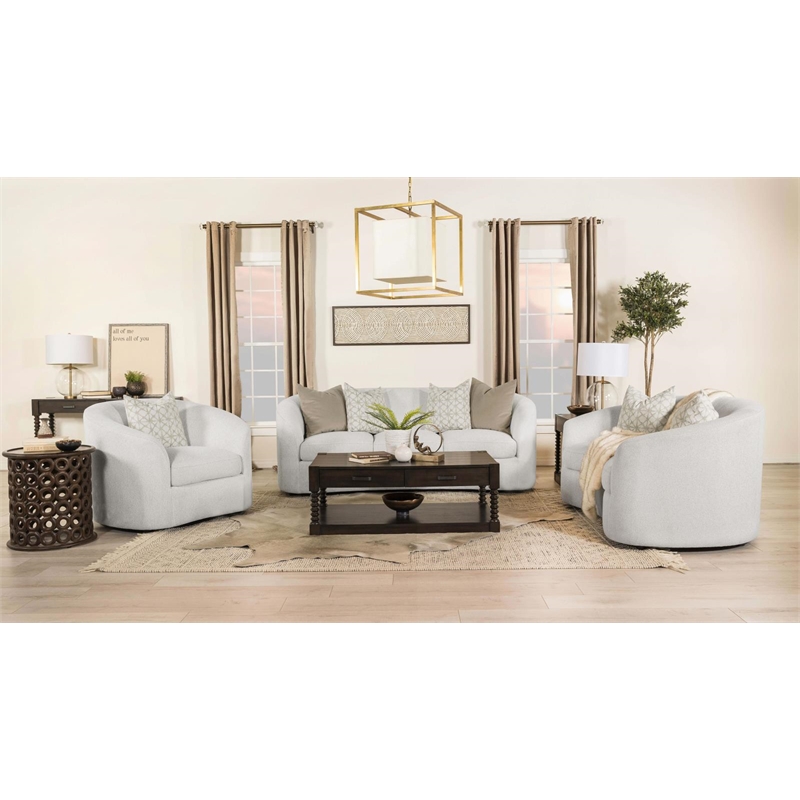 Pemberly Row Curved Boucle Upholstered Sloped Arm Sofa in Latte
