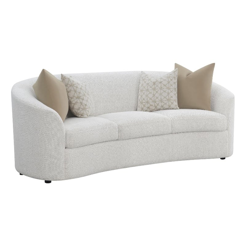 Pemberly Row Curved Boucle Upholstered Sloped Arm Sofa in Latte