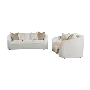 Pemberly Row 2-Piece Boucle Upholstered Sloped Arm Sofa Set in Latte