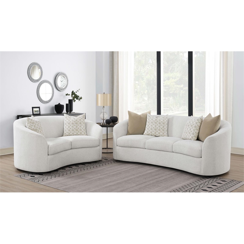 Pemberly Row 2-Piece Boucle Upholstered Sloped Arm Sofa Set in Latte