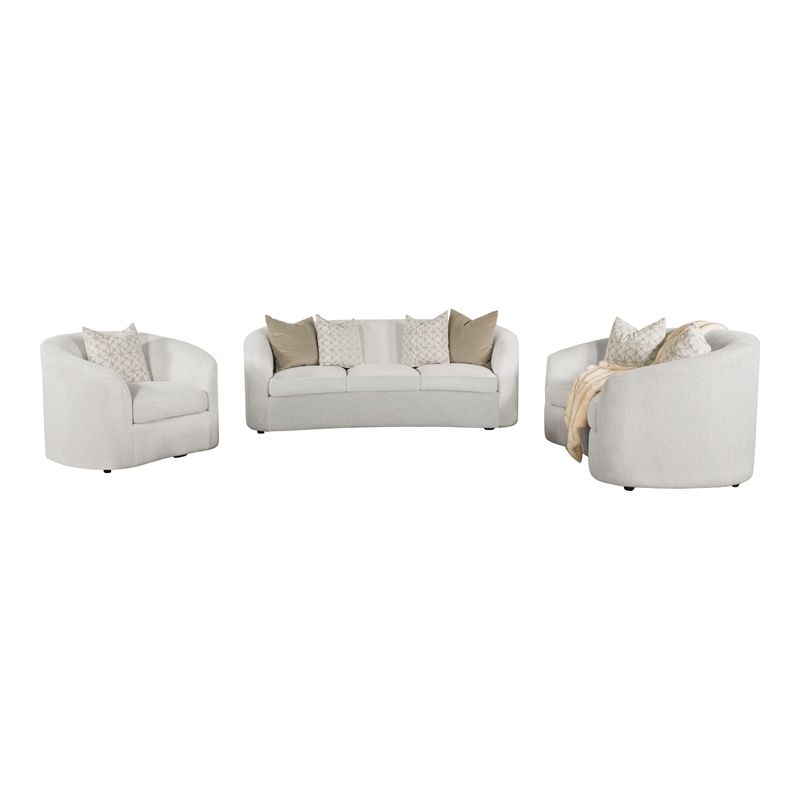 Pemberly Row 3-Piece Boucle Upholstered Sloped Arm Sofa Set in Latte