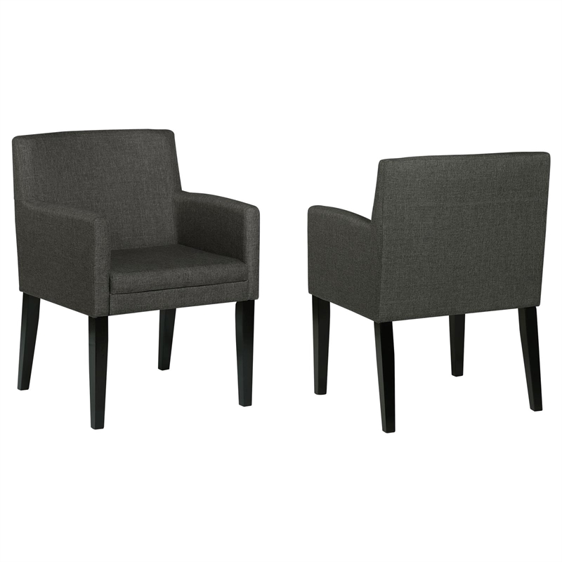 Pemberly Row Upholstered Dining Arm Chair Set of 2 in Charcoal Grey
