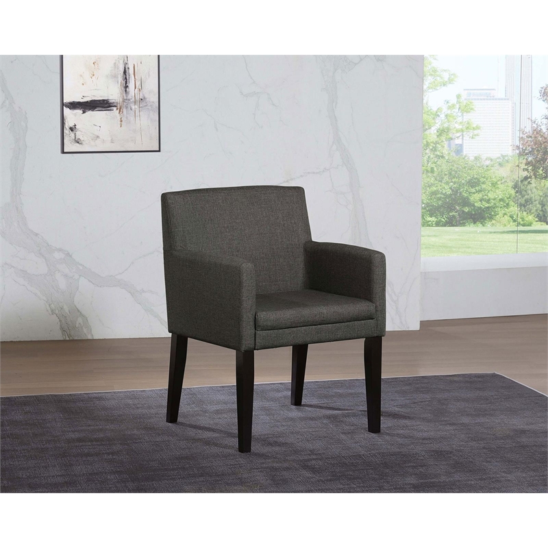 Pemberly Row Upholstered Dining Arm Chair Set of 2 in Charcoal Grey