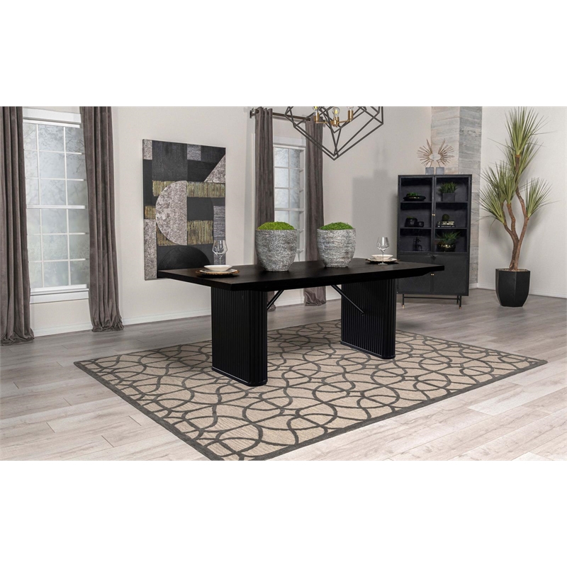 Pemberly Row Rectangular 84-inch Oak Veneer Dining Table in Black
