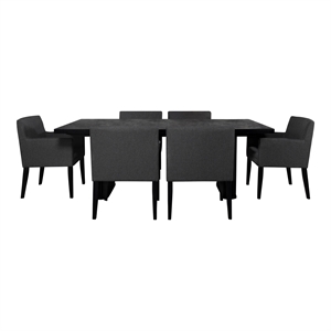Pemberly Row 7-Piece Rectangular Dining Set with 6 Arm Chairs in Black