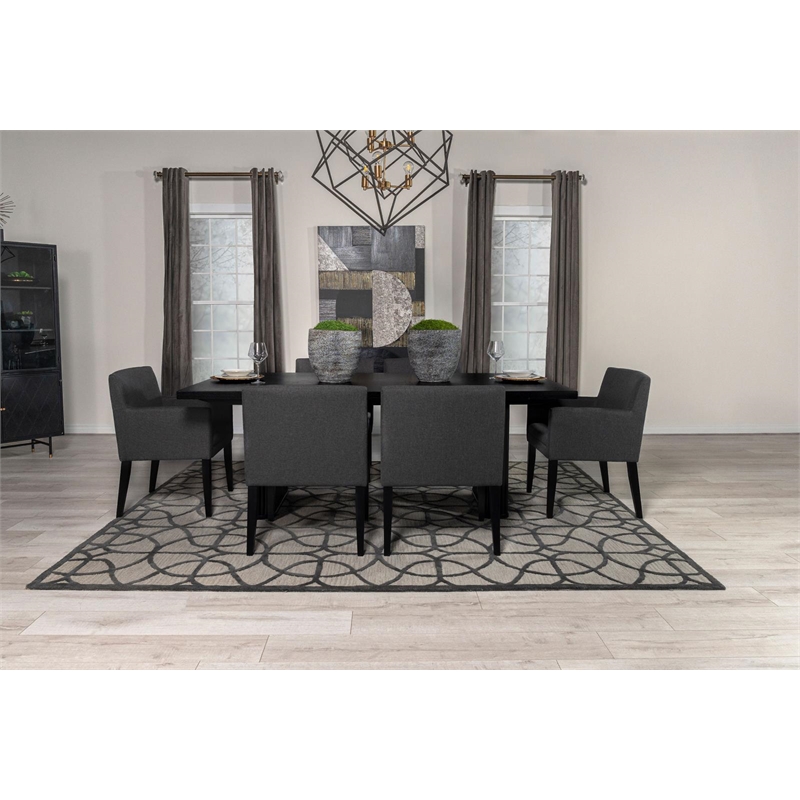 Pemberly Row 7-Piece Rectangular Dining Set with 6 Arm Chairs in Black