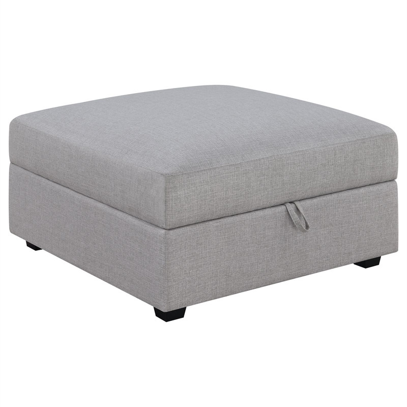 Pemberly Row Square Fabric Upholstered Storage Ottoman in Grey