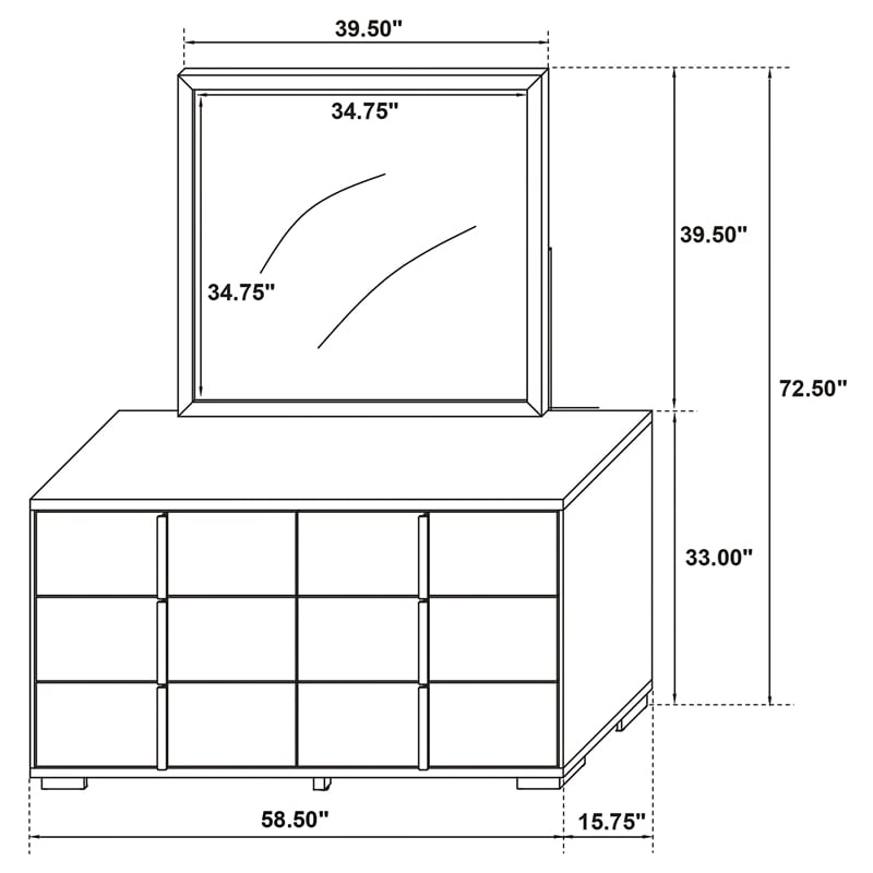 Pemberly Row 6-Drawer Dresser with Mirror and Gold Accents in Black
