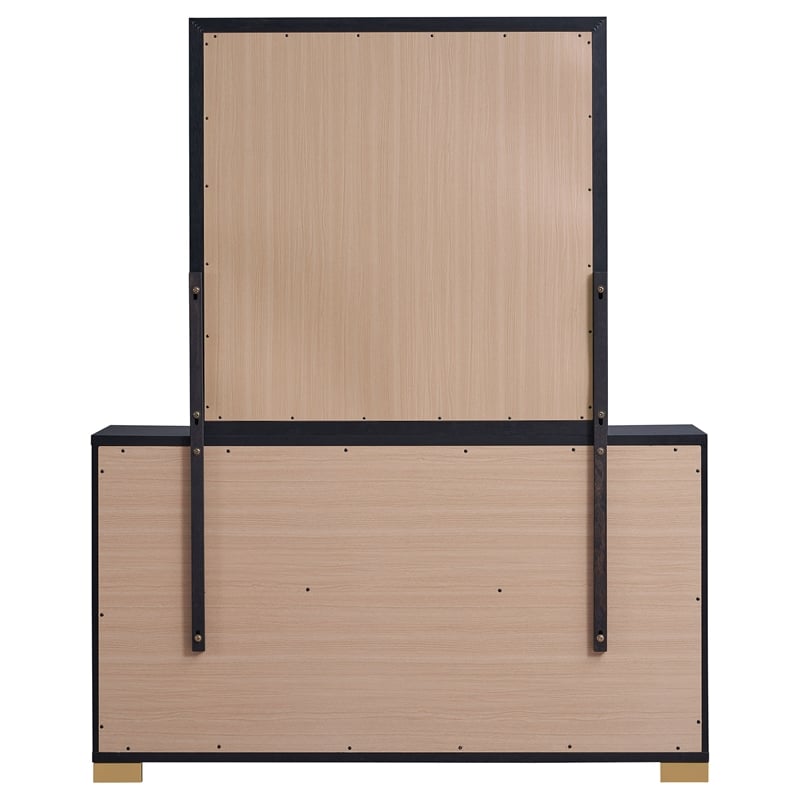 Pemberly Row 6-Drawer Dresser with Mirror and Gold Accents in Black