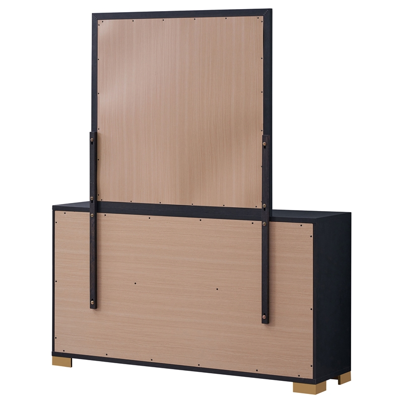 Pemberly Row 6-Drawer Dresser with Mirror and Gold Accents in Black