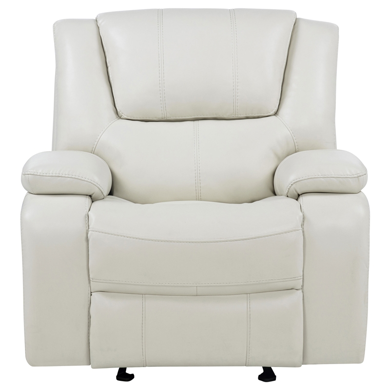 Pemberly Row Upholstered Faux Leather Glider Recliner Chair in White