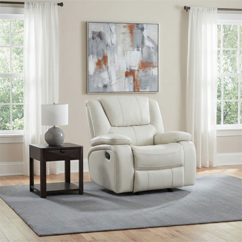 Pemberly Row Upholstered Faux Leather Glider Recliner Chair in White