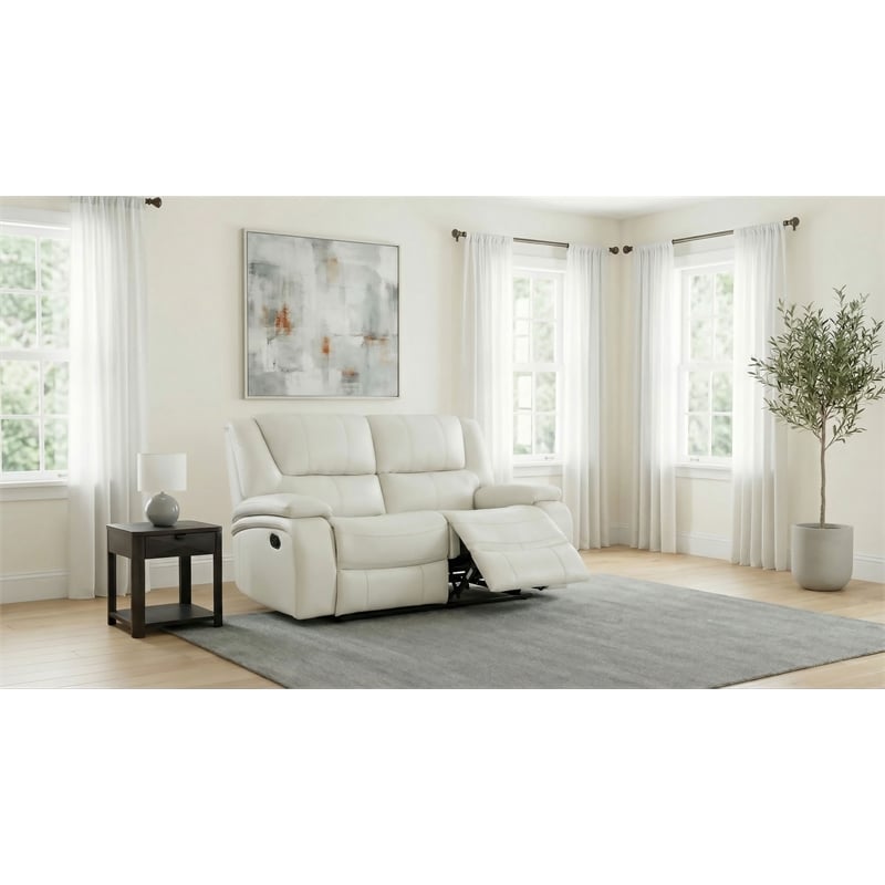 Pemberly Row Faux Leather Upholstered Motion Reclining Loveseat in White