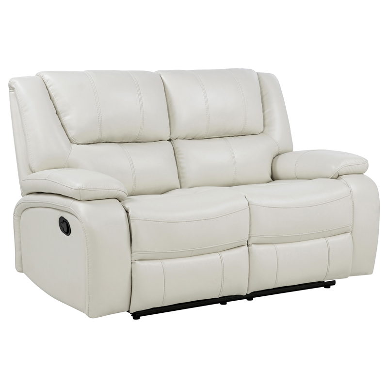 Pemberly Row Faux Leather Upholstered Motion Reclining Loveseat in White