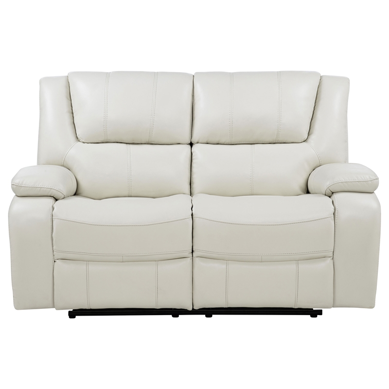 Pemberly Row Faux Leather Upholstered Motion Reclining Loveseat in White