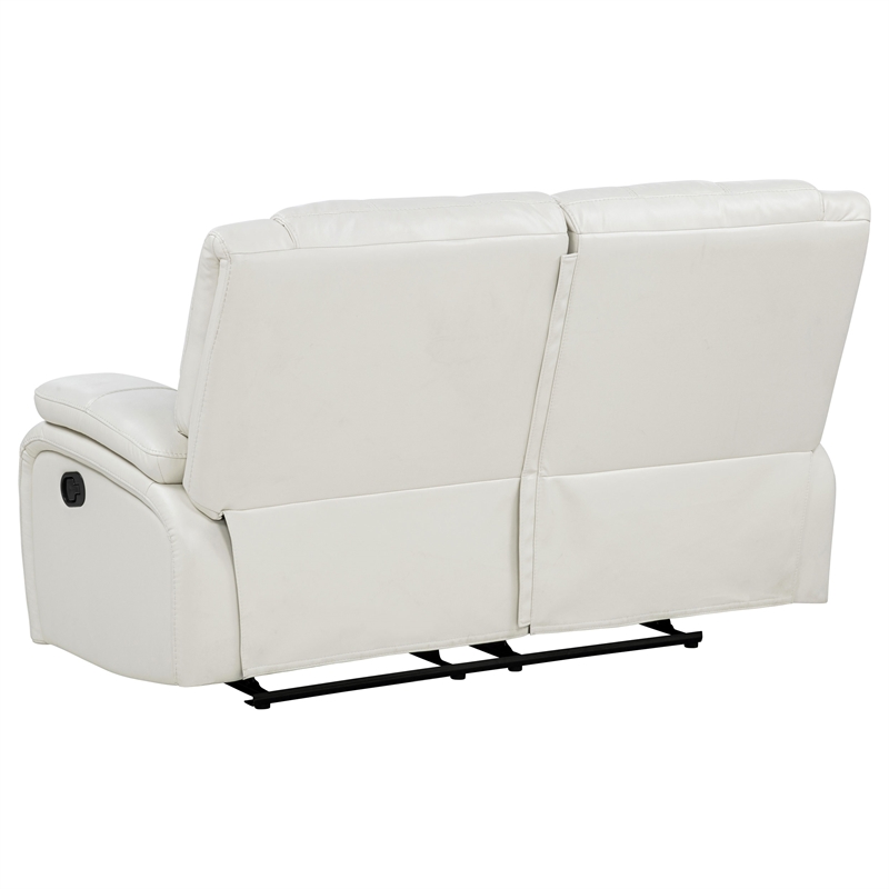 Pemberly Row Faux Leather Upholstered Motion Reclining Loveseat in White