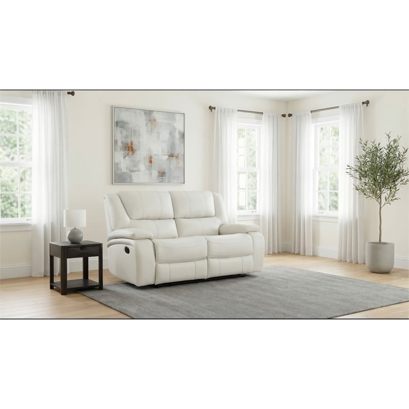 Pemberly Row Faux Leather Upholstered Motion Reclining Loveseat in White