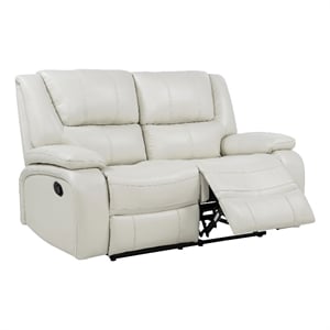 Pemberly Row Faux Leather Upholstered Motion Reclining Loveseat in White