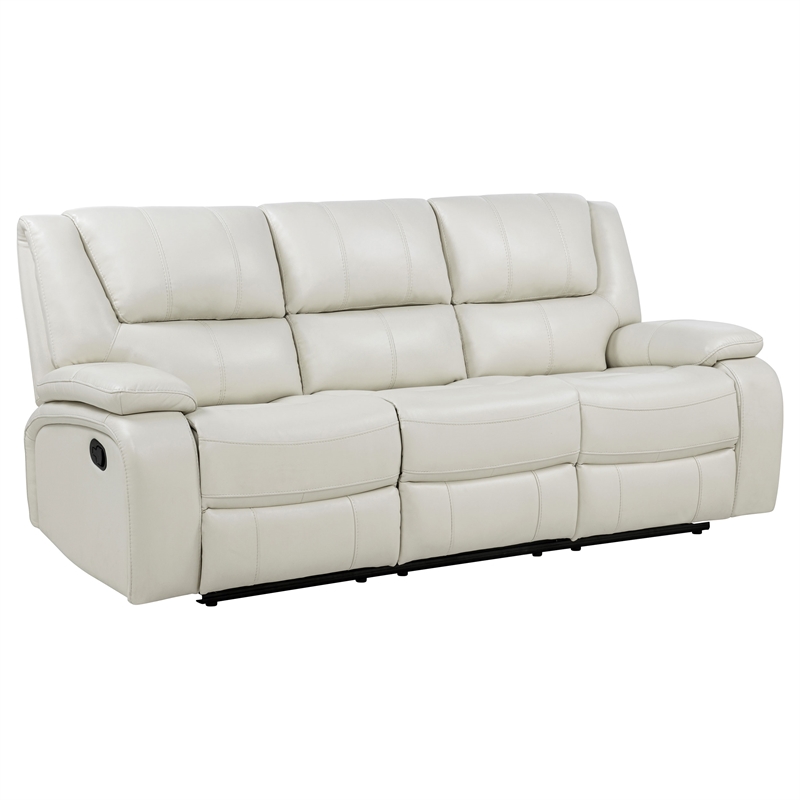 Pemberly Row Faux Leather Upholstered Motion Reclining Sofa in White