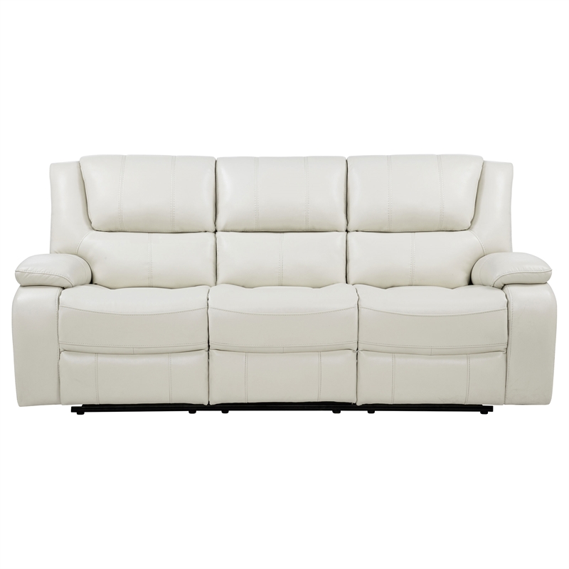 Pemberly Row Faux Leather Upholstered Motion Reclining Sofa in White