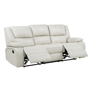 Pemberly Row Faux Leather Upholstered Motion Reclining Sofa in White