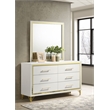 Pemberly Row Modern 6-Drawer Dresser with Mirror and Gold Trim in White
