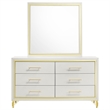 Pemberly Row Modern 6-Drawer Dresser with Mirror and Gold Trim in White