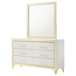 Pemberly Row Modern 6-Drawer Dresser with Mirror and Gold Trim in White