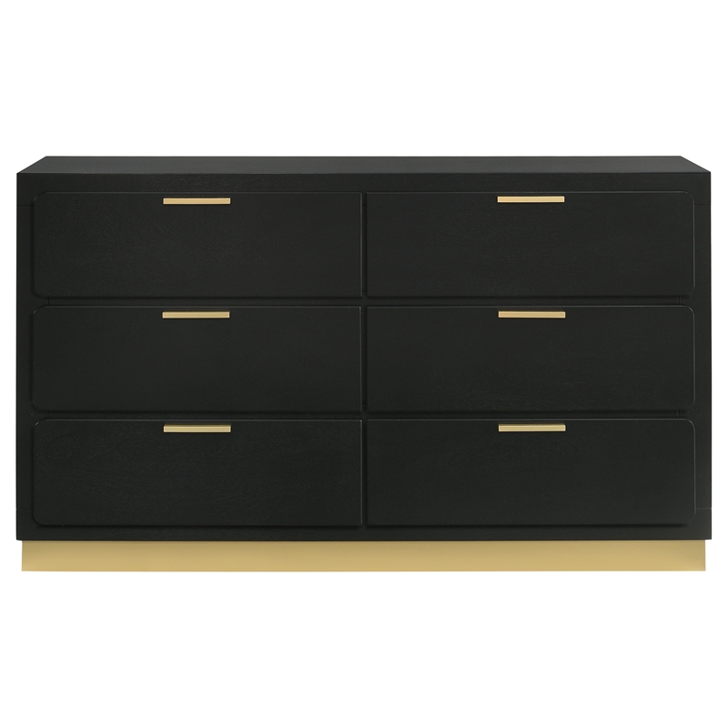 Pemberly Row Mid-Century Modern Wood 6-Drawer Dresser in Black