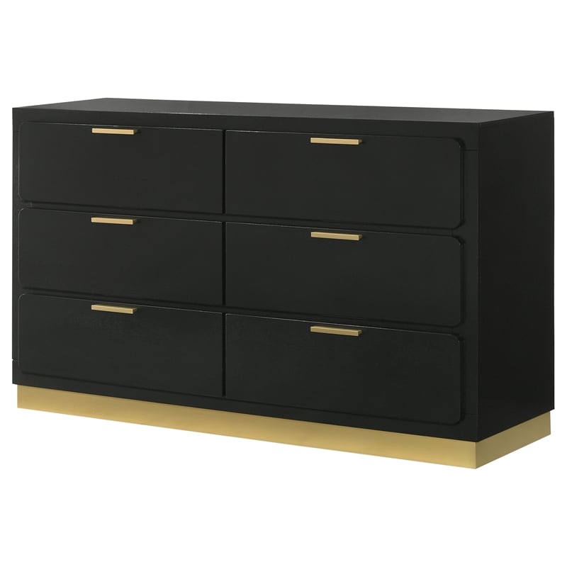 Pemberly Row Mid-Century Modern Wood 6-Drawer Dresser in Black