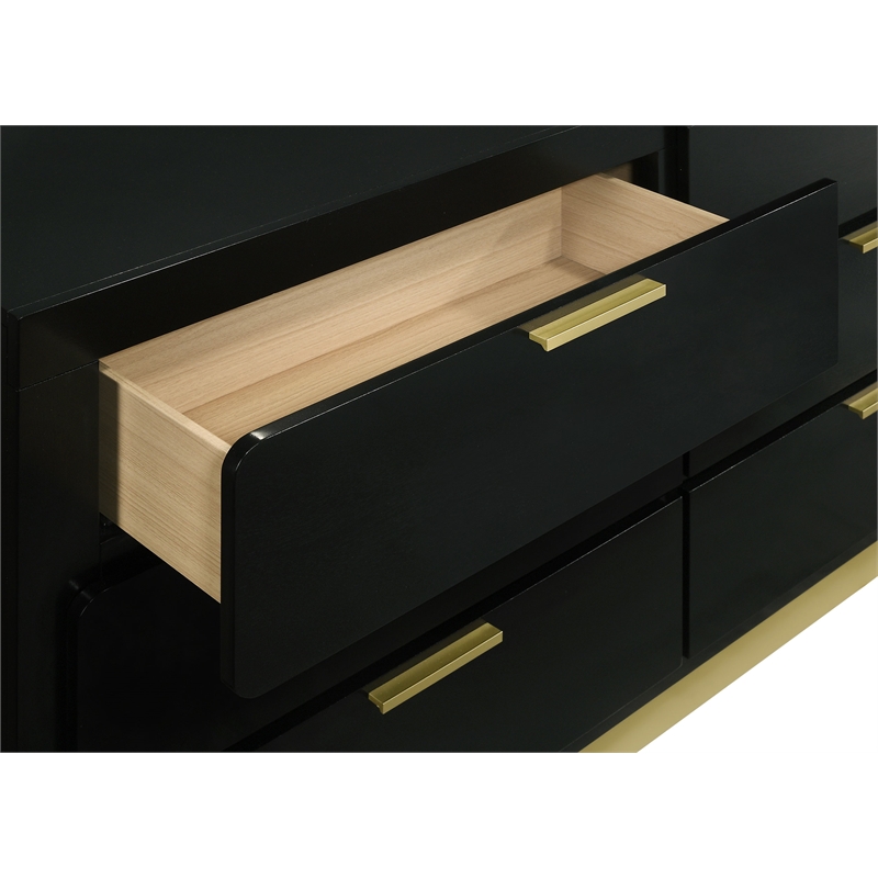 Pemberly Row Mid-Century Modern Wood 6-Drawer Dresser in Black