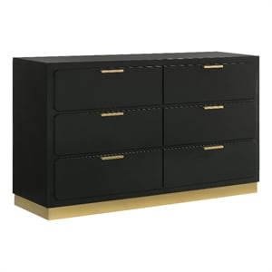 Pemberly Row Mid-Century Modern Wood 6-Drawer Dresser in Black