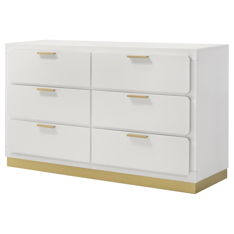Pemberly Row Mid-Century Modern Wood 6-Drawer Dresser in White