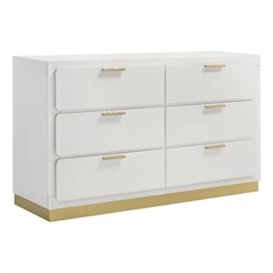 Pemberly Row Mid-Century Modern Wood 6-Drawer Dresser in White