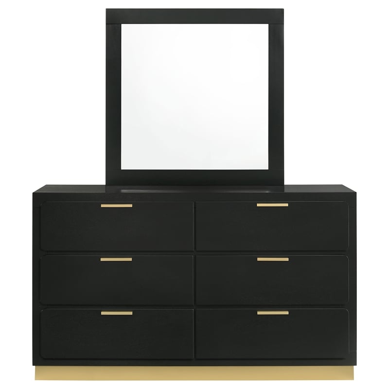 Pemberly Row Mid-Century Modern 6-Drawer Dresser with Mirror in Black
