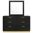 Pemberly Row Mid-Century Modern 6-Drawer Dresser with Mirror in Black