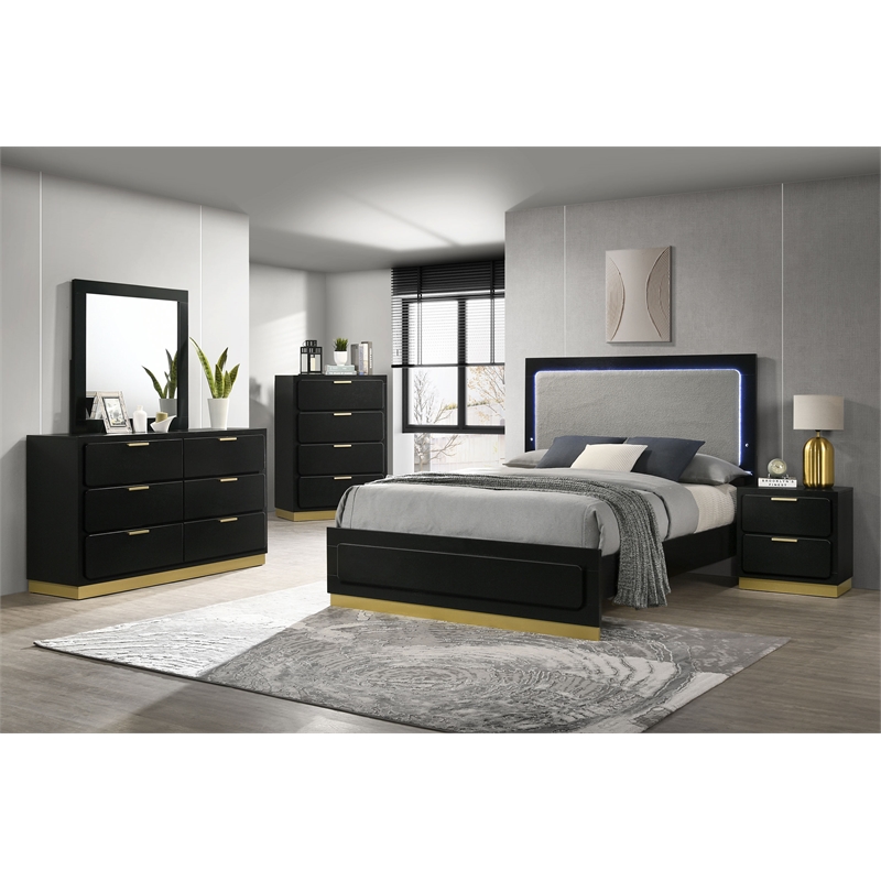 Pemberly Row Mid-Century Modern 6-Drawer Dresser with Mirror in Black
