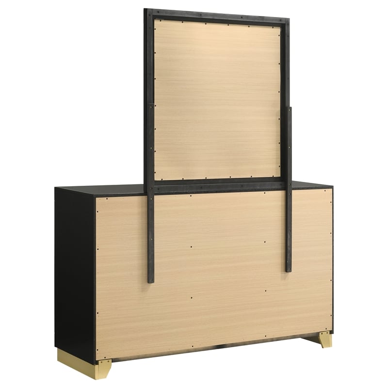 Pemberly Row Mid-Century Modern 6-Drawer Dresser with Mirror in Black