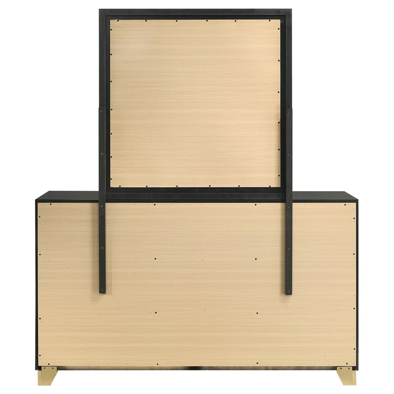 Pemberly Row Mid-Century Modern 6-Drawer Dresser with Mirror in Black